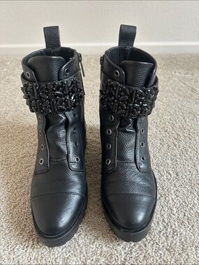 Karl Lagerfeld Pippa Crystal Embellished Platform Combat Boots Women’s Size 6,5